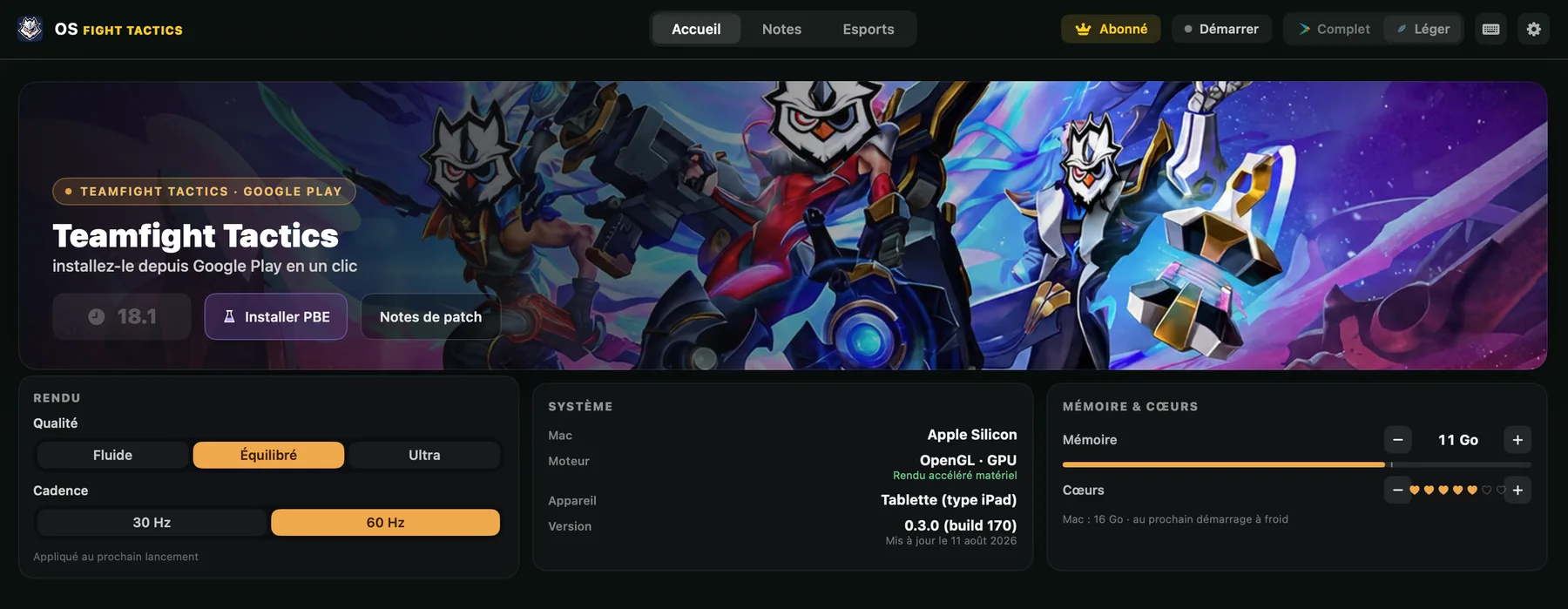 De OSFT-launcher met Teamfight Tactics klaar om te starten