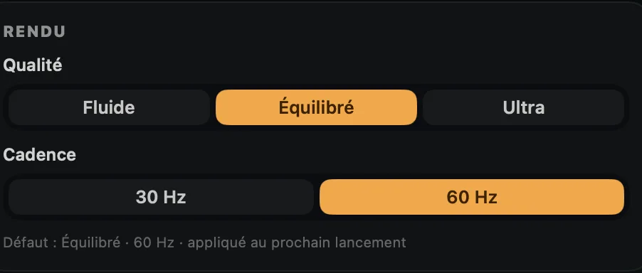 De Render-kaart: kwaliteit Balanced, 60 Hz